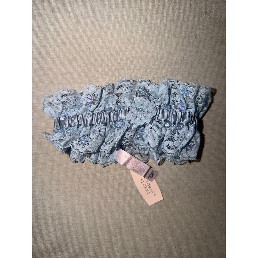 Vintage Victorias Secret Blue Bridal Garter Sequin Lace NWT